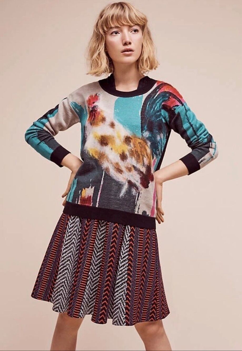 Anthropologie x Lauren Carlson Walcott Farm Animal Pullover Size Small